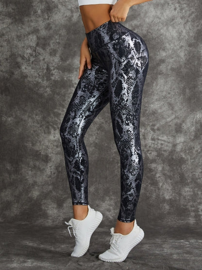 BUYCO Female High Waist Bronzed Snakeskin Leggings