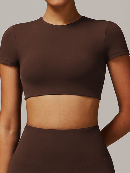 BUYCO Female Solid Color Backless with Pads Cropped Short Sleeves