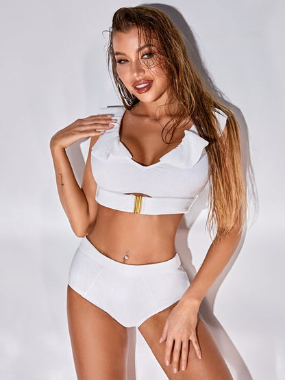 BUYCO Female Solid Color Ruffle Edge Bikini Set