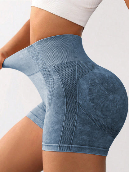 BUYCO Female Frosting Denim Ruched Back Spandex Gym Fit Shorts