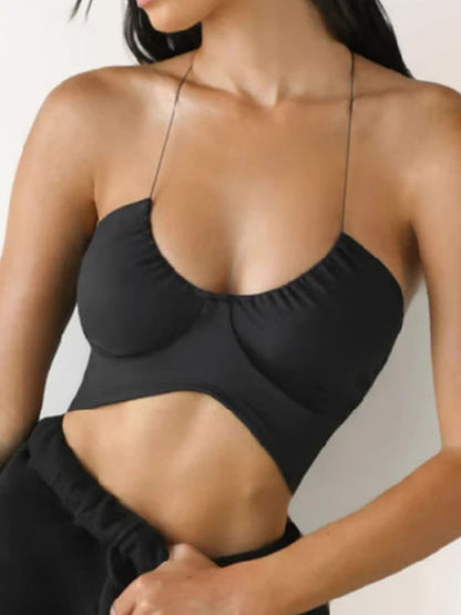BUYCO Female Halter Folds Pleated Backless Sports Bras