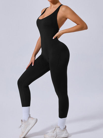 BUYCO Female Cross Back Backless Adjustable Strap Elastic Tight Jumpsuit
