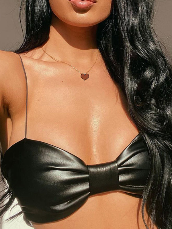 BUYCO Female Faux Leather Bow-knot Stylish&Fitted Sports Bras