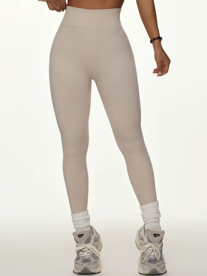BUYCO Female Solid Color Elastic Tight Ribbed Ruched Back Leggings