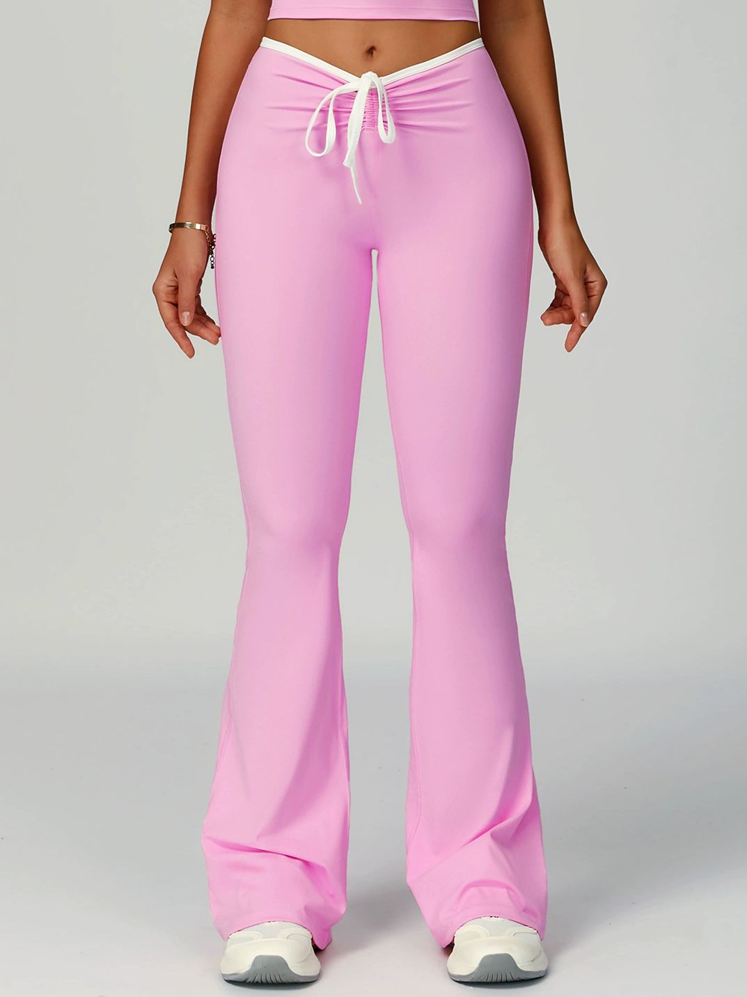 BUYCO Female Contrast Color V-shaped Waist Folds Lace-up Flare Leggings