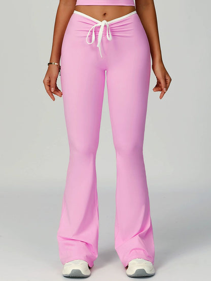BUYCO Female Contrast Color V-shaped Waist Folds Lace-up Flare Leggings