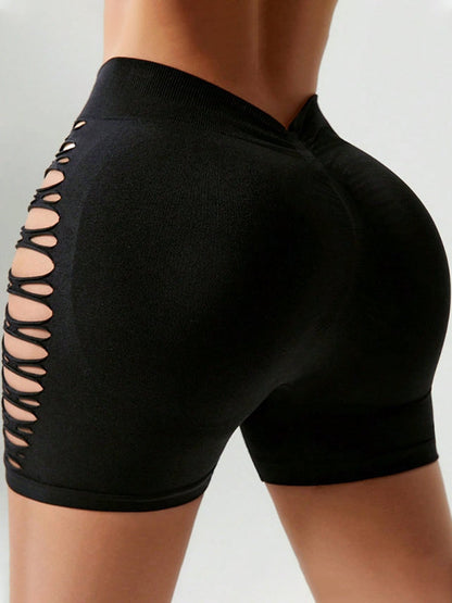 BUYCO Female Hollow Out Fishnet V-shaped Waist Ruched Back Shorts