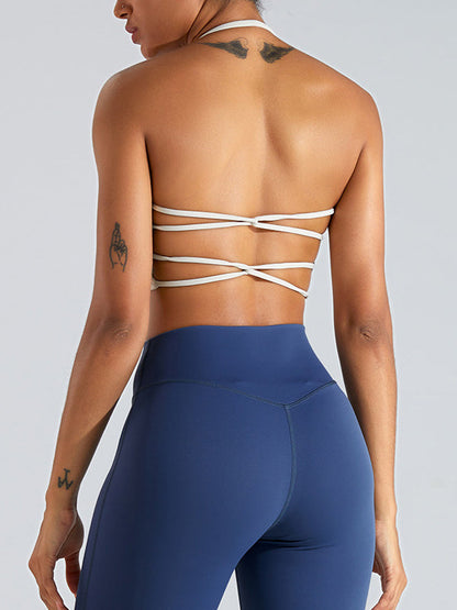 BUYCO Female Solid Color Backless Cross Back Sports Bras