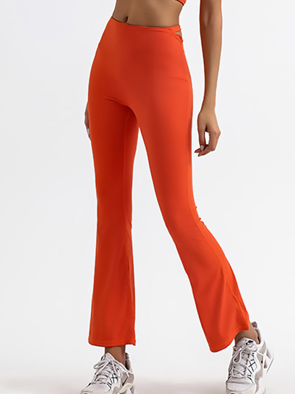 BUYCO Female Solid Color High-waisted Hollow Out Flare Pants