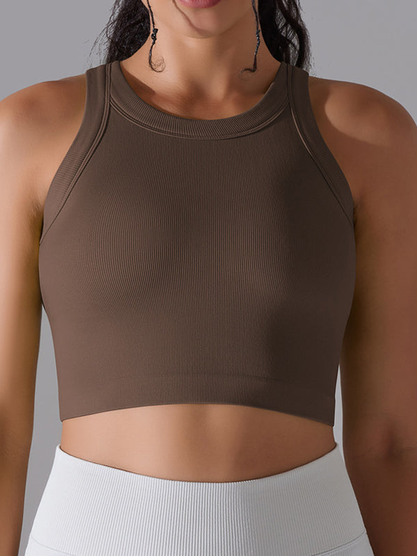 BUYCO Female Solid Color Ribbed Elastic Tight Round Neck Tank