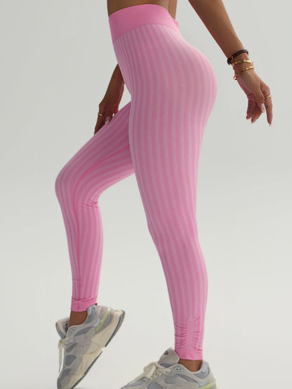 BUYCO Female Ruched Back Stripe Contrast Color Personality Leggings
