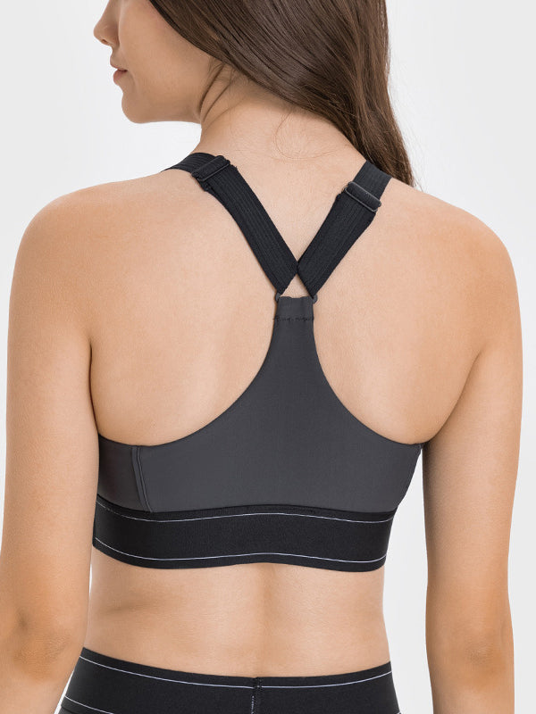 BUYCO Female Contrast Color Adjustable Strap with Chest Pads Sports Bras