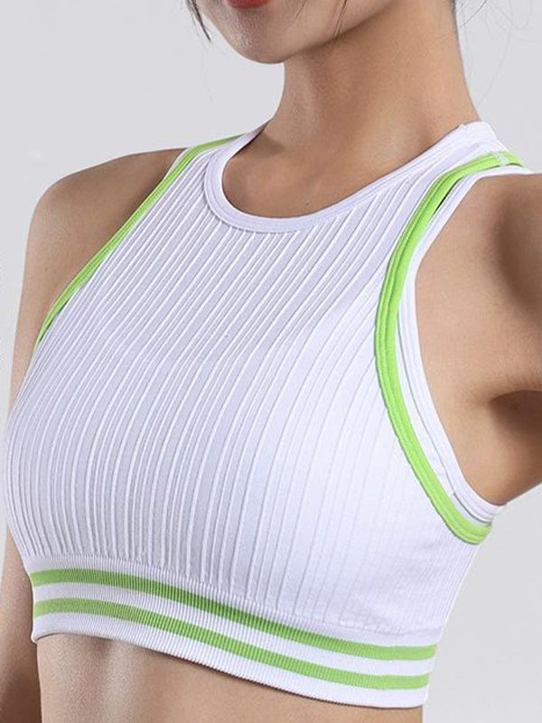 BUYCO Female Contrast Color Ribbed Elastic Tight with Chest Pads Tank