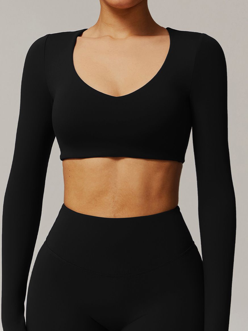 BUYCO Female Solid Color V-neck Quick Dry Long Sleeves