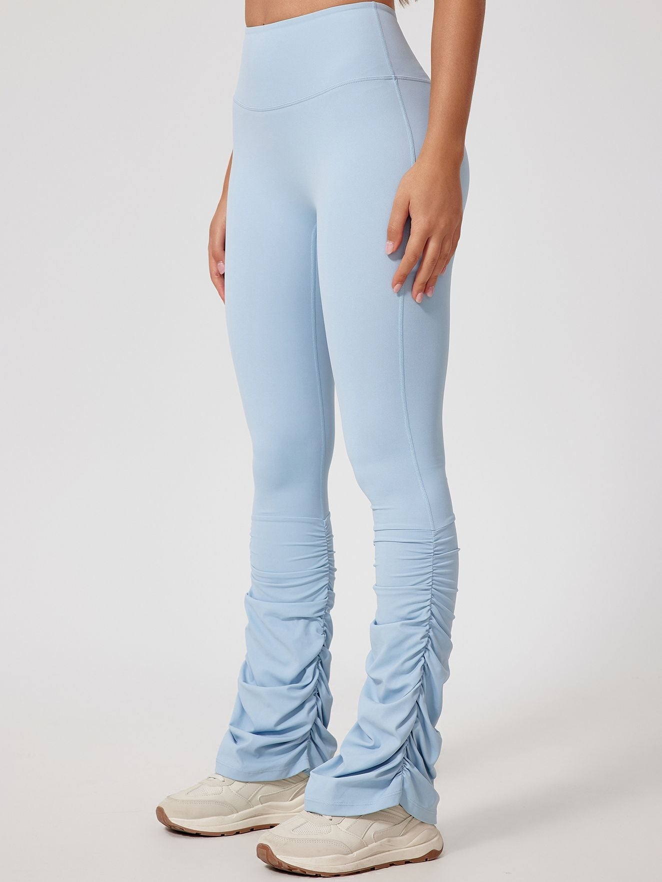BUYCO Female Solid Color Flare Folds High-rise Leggings