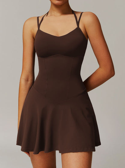 BUYCO Female Solid Color Backless 2 in 1 Quick-dry Dress
