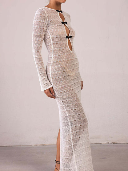 BUYCO Female Fitted Split Fishnet Hollow Out Backless Chinese Style Cover-up Without Bikini