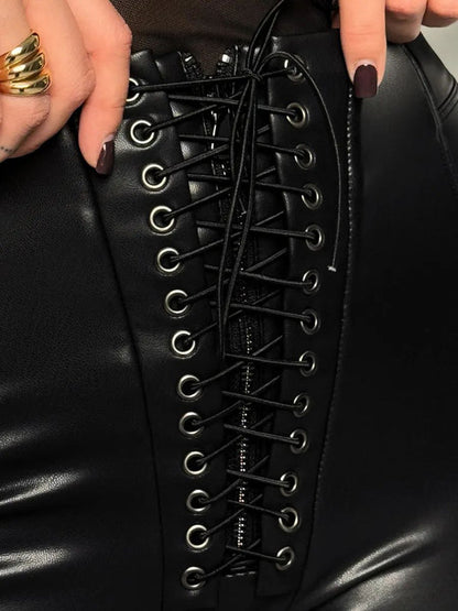 BUYCO Female Fitted Faux Leather Push Up Design Lace-up Leggings