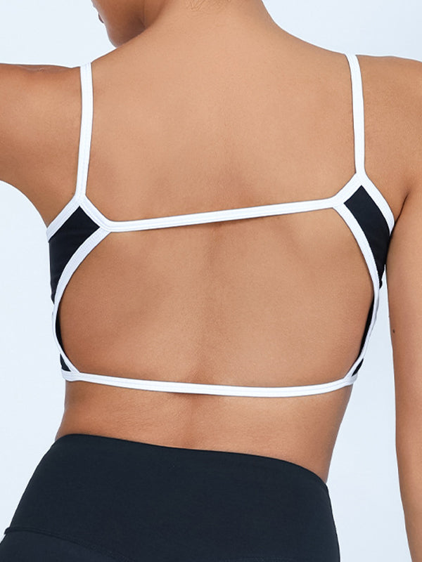 BUYCO Female Contrast Color Elastic Tight Quick Dry Hollow Out Backless Sports Bras