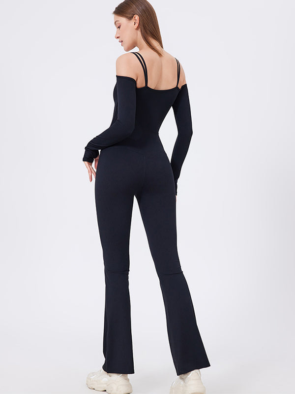 BUYCO Female U Collar Ruched Back Elastic Tight Jumpsuit