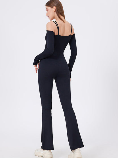 BUYCO Female U Collar Ruched Back Elastic Tight Jumpsuit