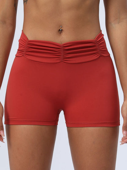 BUYCO Female Solid Color Folds Elastic Tight Seamless Shorts