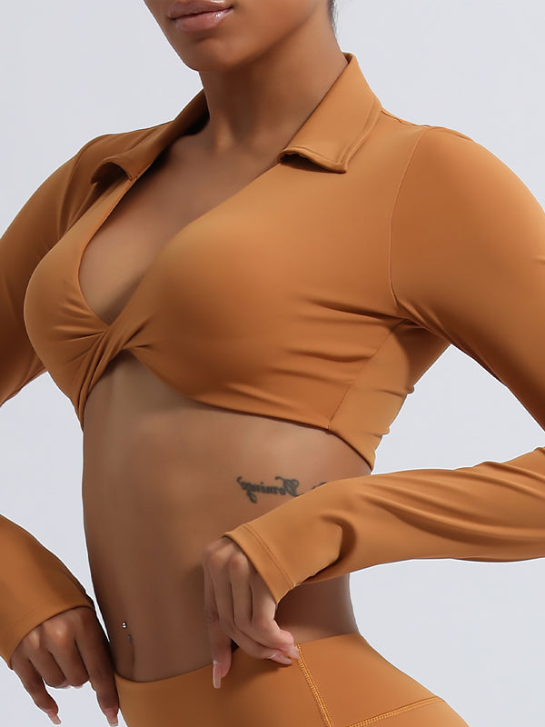 BUYCO Female Twist Breathable with Chest Pads Yoga Long Sleeves