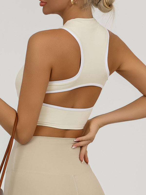 BUYCO Female Fitted Contrast Color Hollow Out Solid Color Backless Quick Dry Tank