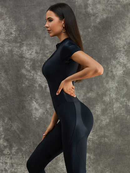 BUYCO Female PU Half Zipper Peach Fit Jumpsuit