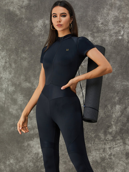 BUYCO Female PU Half Zipper Peach Fit Jumpsuit