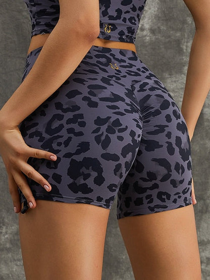 BUYCO Female Leopard Print Ruched Back Spandex Gym Fit Shorts