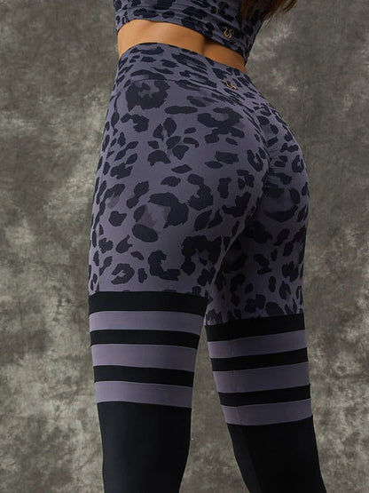 BUYCO Female Leopard Print Hollow Out Halter Ruched Back Tracksuit