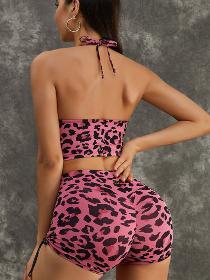 BUYCO Female Leopard Print Hollow Out Halter Sports Bras