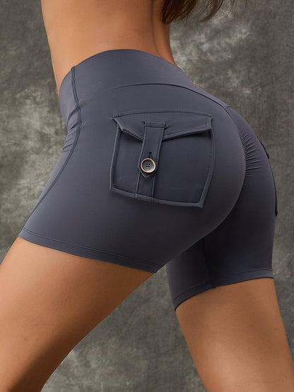 BUYCO Female Ruched Back High Waist Pocket Spandex Gym Fit Shorts