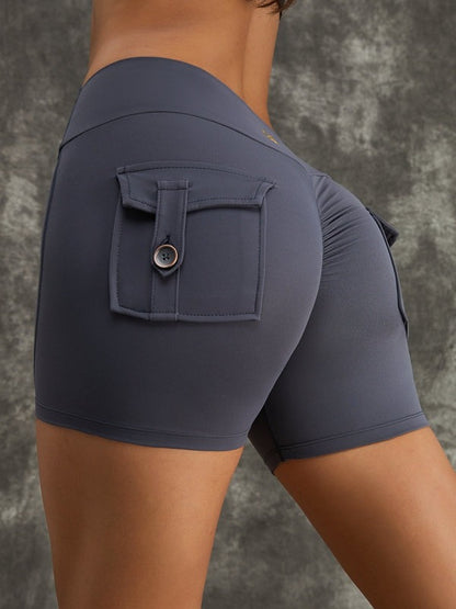 BUYCO Female Ruched Back High Waist Pocket Spandex Gym Fit Shorts