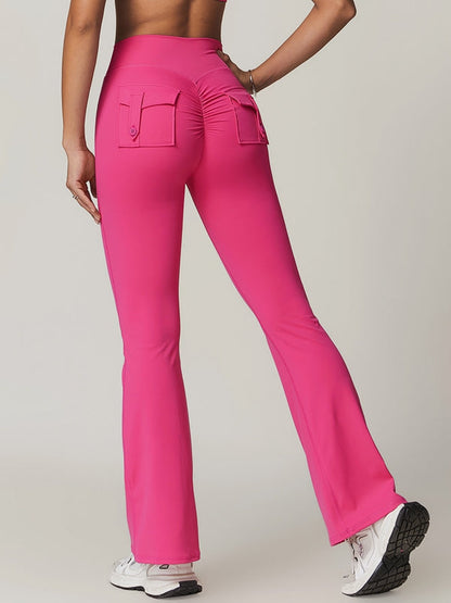 BUYCO Female Pocket Ruched Back Flare Cargo Leggings