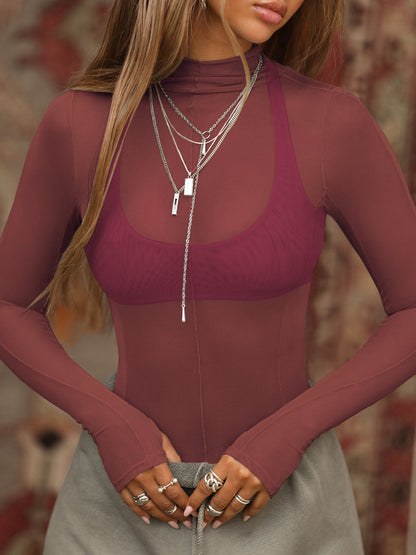 BUYCO Female Fitted Sheer Mesh Not Including Inner Wear Long Sleeves