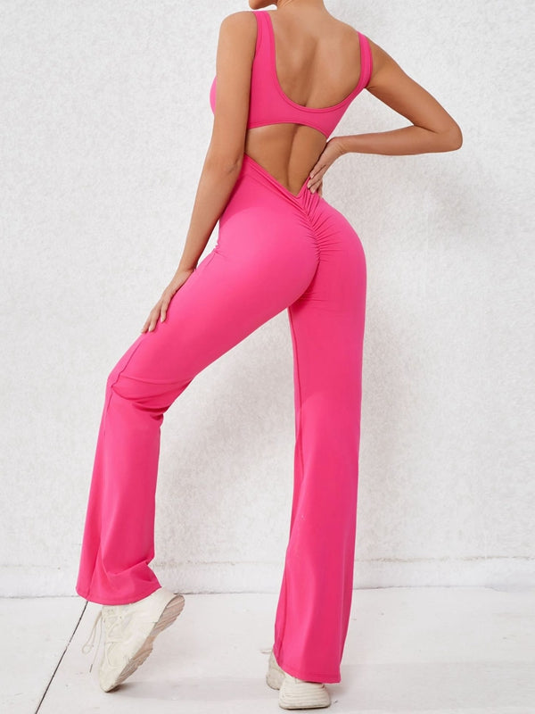 BUYCO Female Backless Ruched Back Flare Jumpsuit