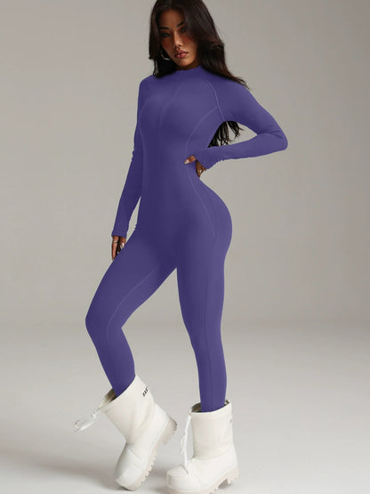 BUYCO Female Fitted Solid Color Zipper Fleece Jumpsuit