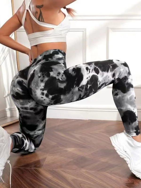 BUYCO Female New 22 Colors Modern Tie-dye Ruched Back Leggings