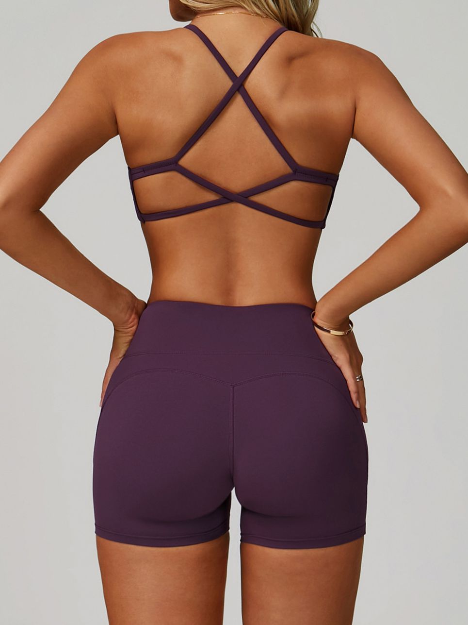 BUYCO Female Cross Back V-neck with Chest Pads Quick Dry Push Up Design Short Tracksuit