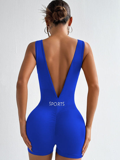 BUYCO Female Fitted Deep V-shaped Waist Backless Hip-lift Elastic Tight Ruched Back Romper