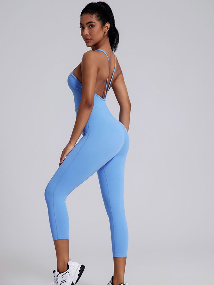 BUYCO Female V-shaped Cross Back U Collar Backless Hip-lift Jumpsuit