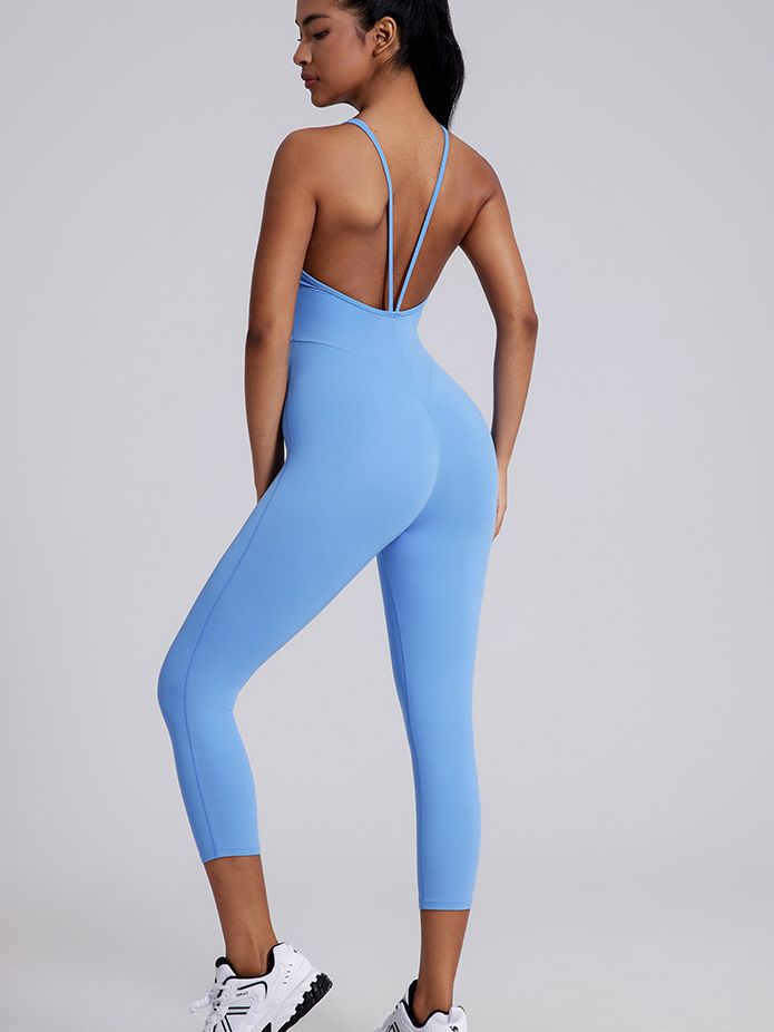 BUYCO Female V-shaped Cross Back U Collar Backless Hip-lift Jumpsuit
