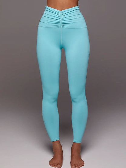 BUYCO Female Solid Color Unique Folds V Shape Waist Leggings