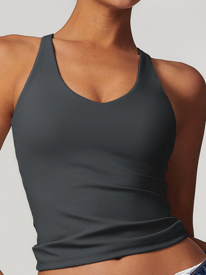 BUYCO Female U Collar Cross Back Hollow Out Quick Dry Adjustable Strap Tank