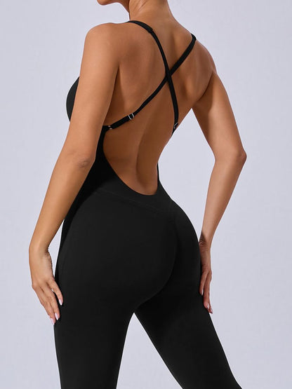 BUYCO Female Cross Back Backless Adjustable Strap Elastic Tight Jumpsuit