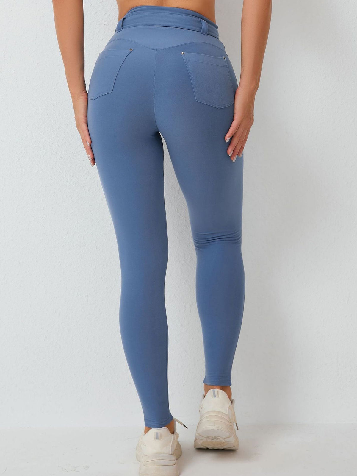 BUYCO Female High-waisted Adjustable Strap Solid Color Elastic Tight Basic Yoga Leggings