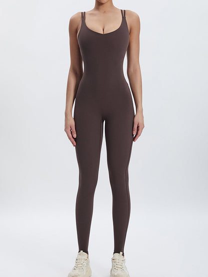 BUYCO Female Backless U Collar Ruched Back Hip-lift Jumpsuit