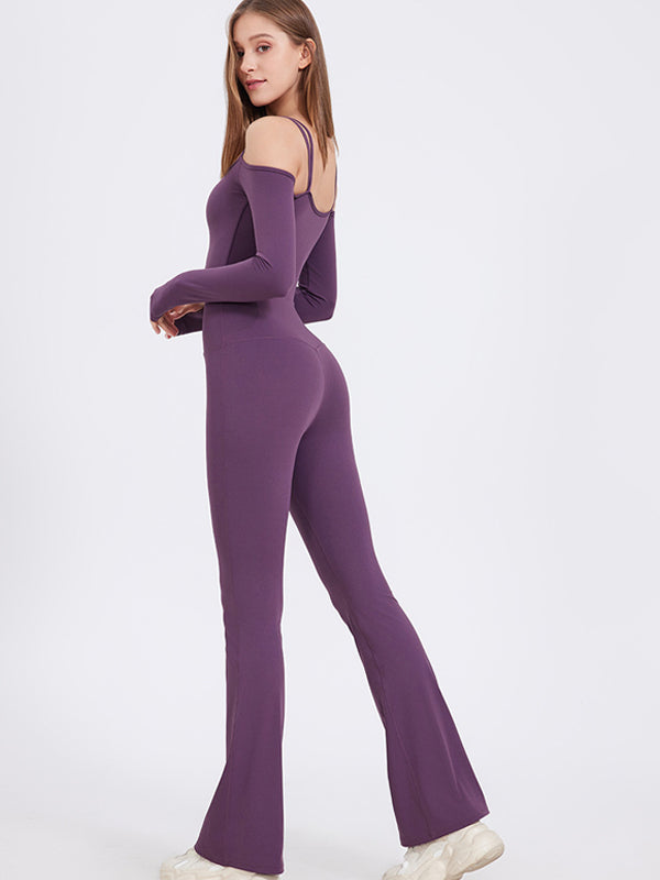 BUYCO Female U Collar Ruched Back Elastic Tight Jumpsuit